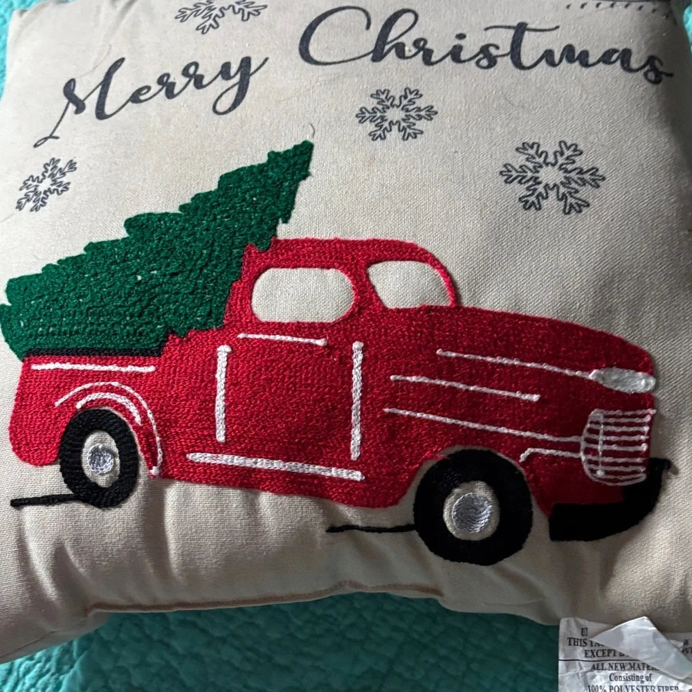 Christmas Express Red Truck Pillow